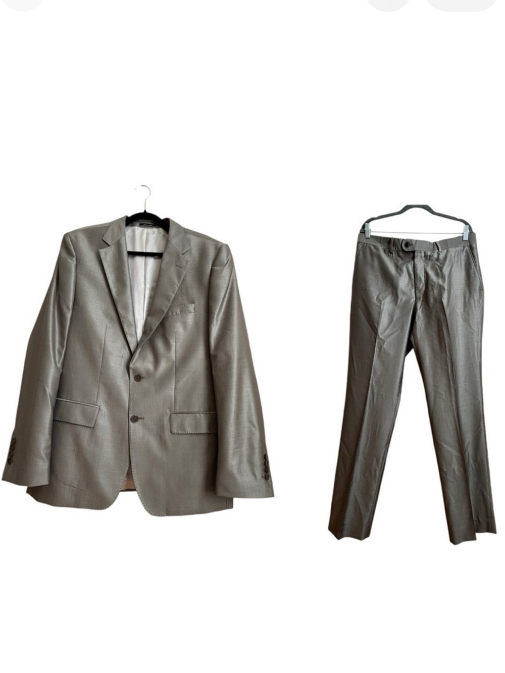 Zara Man Sz XL/L Wool Silk Single Breasted Shiny Taupe Suit